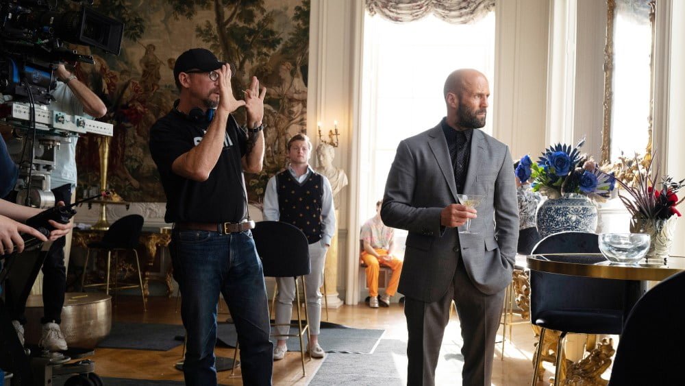 THE BEEKEEPER, from left: director David Ayer, Jason Statham, on set, 2024.  ph: Daniel Smith /© MGM /Courtesy Everett Collection