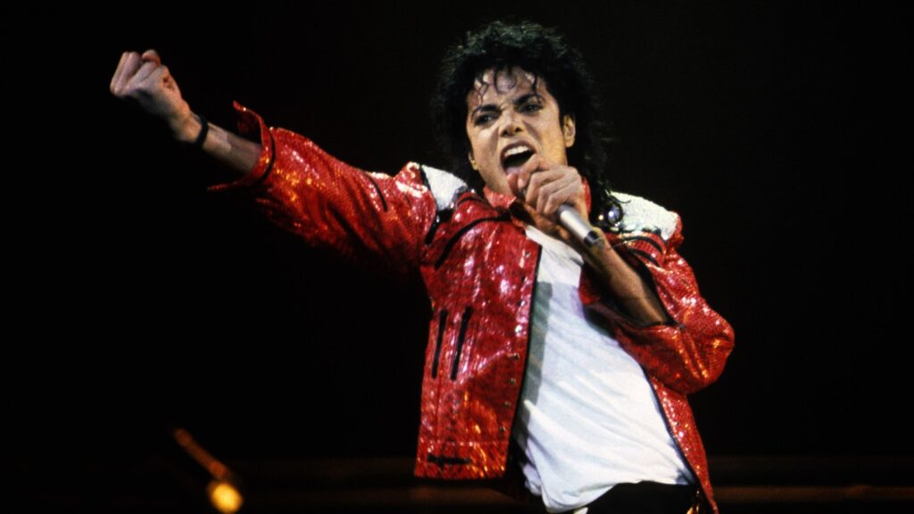 Michael Jackson performs in concert circa 1986.